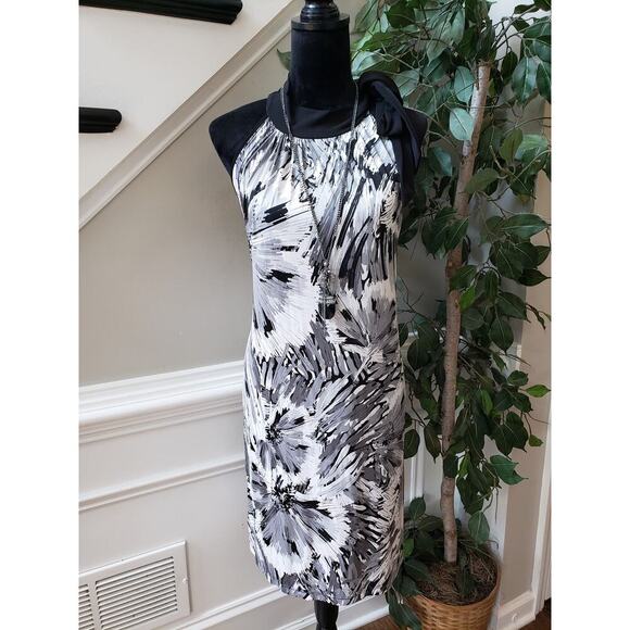 Caren Sport Sheath Dress Women's 1XL Multi Floral Pleated Sleeveless Tie Neck - Picture 1 of 12